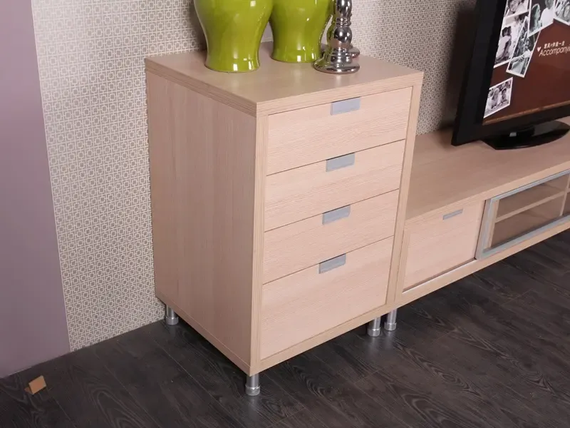 意风家具环保板材美洲橡四层内嵌拉手抽屉经典款电视边柜2182