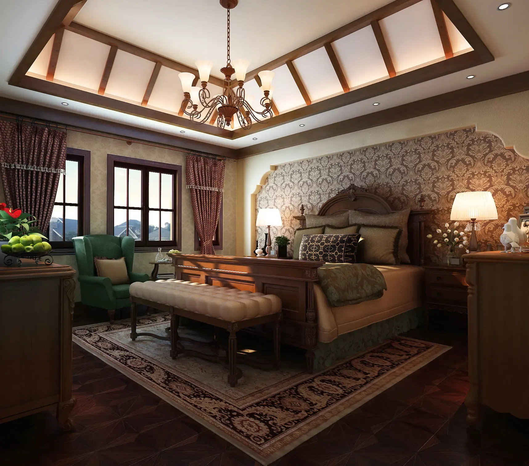 之前的单面斜顶改成了对称的梯形吊顶,灯带的设计增加了条状灯光设计