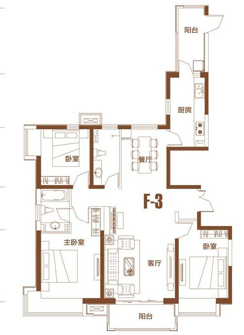 万达广场-现代简约-三居室