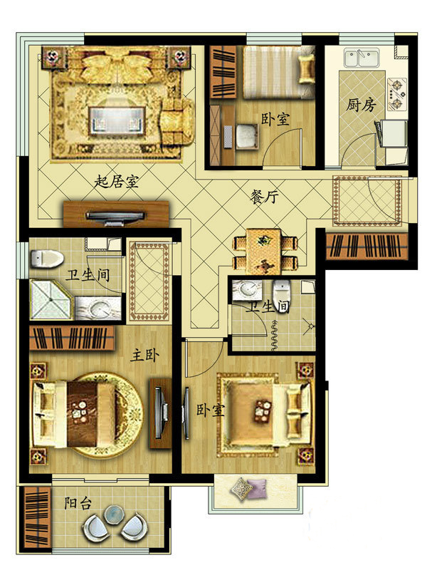 首开·熙悦山澜庭三居室（99平米）装修设计