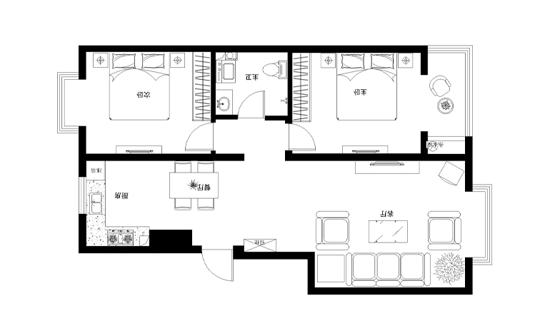 中力七里湾90平两居室简约风格设计方案