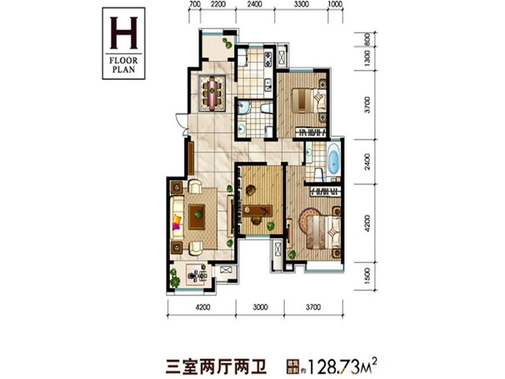 地中海风格--三室——128.73平的地中海