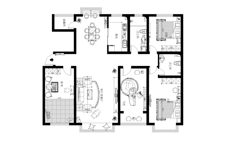 民安北郡147四居室欧式风格装修设计方案