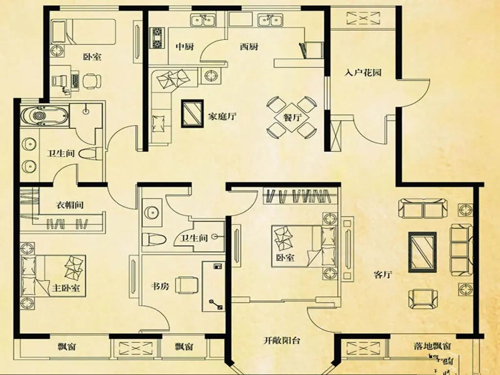 西安龍湖蔚瀾香醍歐美風情三居室裝修效果圖_170平米10萬裝修設計案例