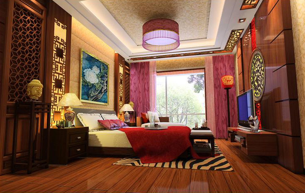 北京城建徜徉集中式古典风格三居室装修效果图
