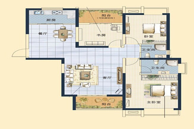 绿城水岸名苑三室两厅140平方欧式风格