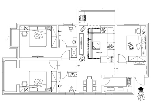 正商蓝海港湾三室两厅140平方现代简约风格