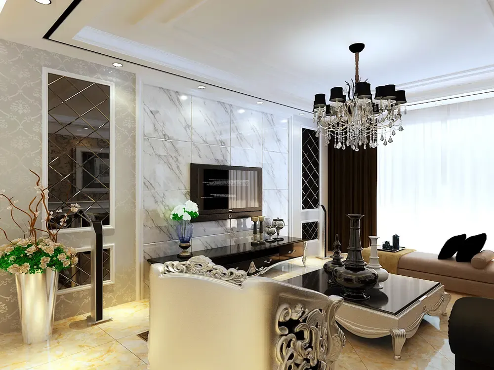 中海明珠-简欧风格-三居室-大理石背景墙