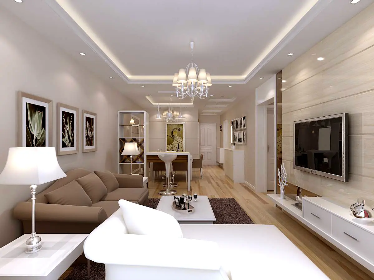 青岛李沧宝龙城市广场混搭风格二居室装修效果图_90平米4万装修设计