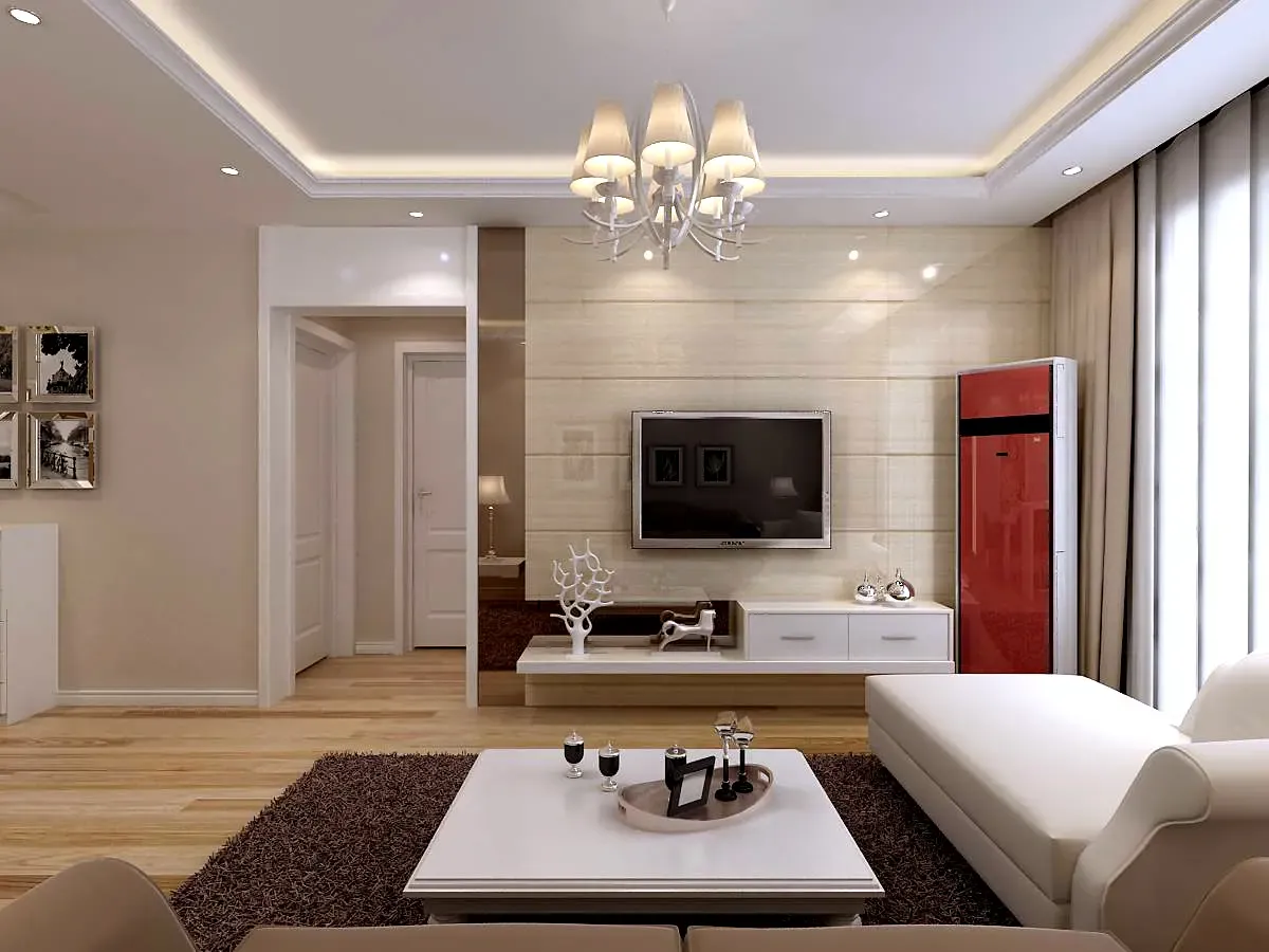 简单的墙砖加镜子电视墙