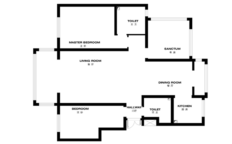 银水湾145平三居室简约中式风格设计方案