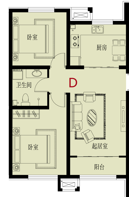 简欧风格--二居室——80平米温馨浪漫新居