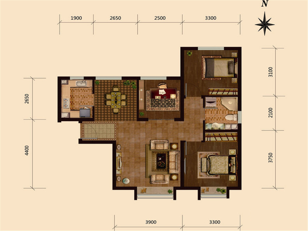 欧美风情--三居室——90平米浪漫温馨的家