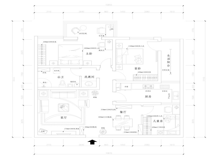 信息工程学院家属院110平三居室设计方案