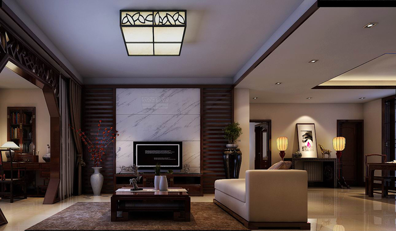 国龙绿城怡园89平两房中式风格装修设计案例