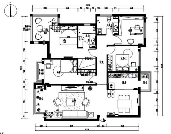 140平米田园3居室装修设计