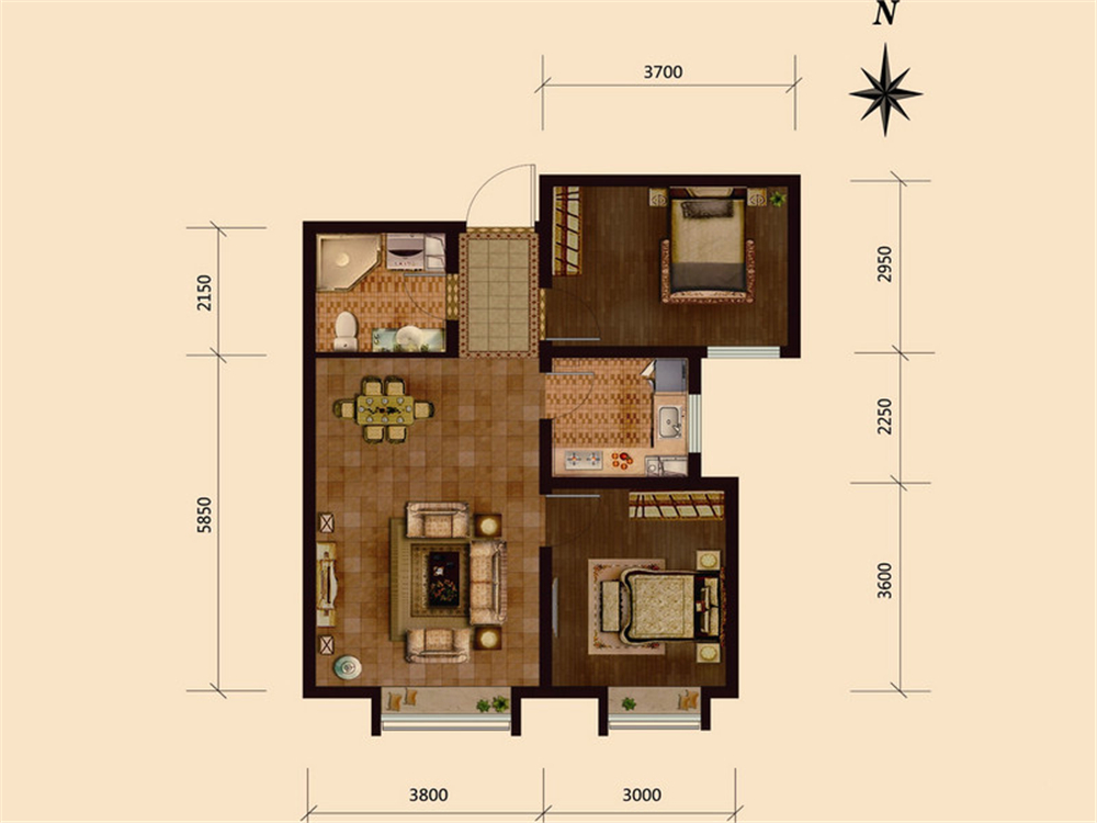 地中海风格-二居室——75平米完美收纳空间