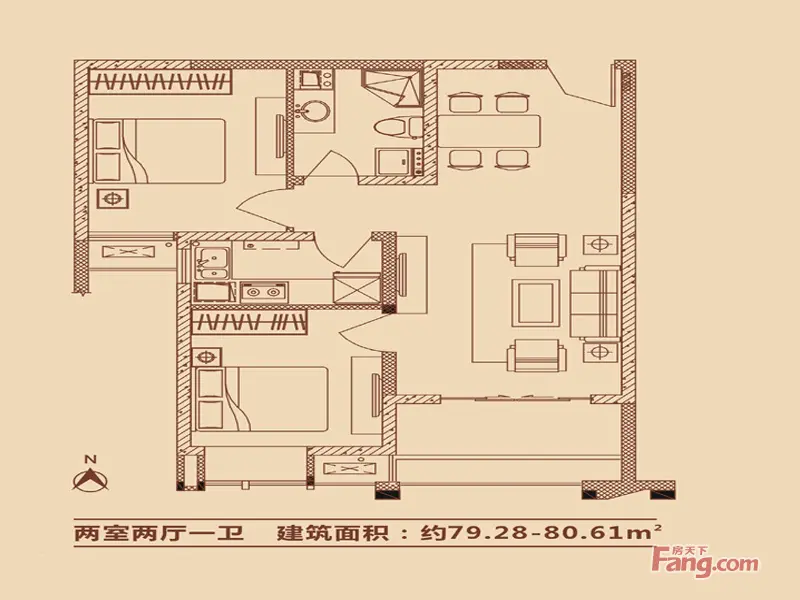 升龙玺园户型图80平米现代简约效果图