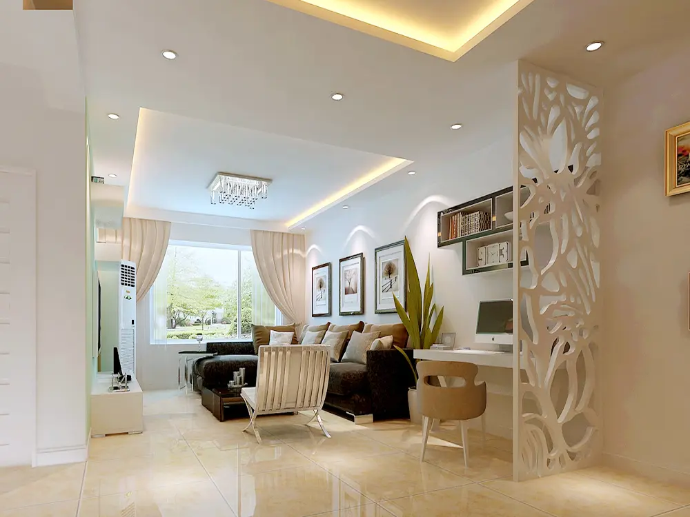 客厅主要运用简单的吊棚进行了区域划分,让整个空间利用的更加合理.