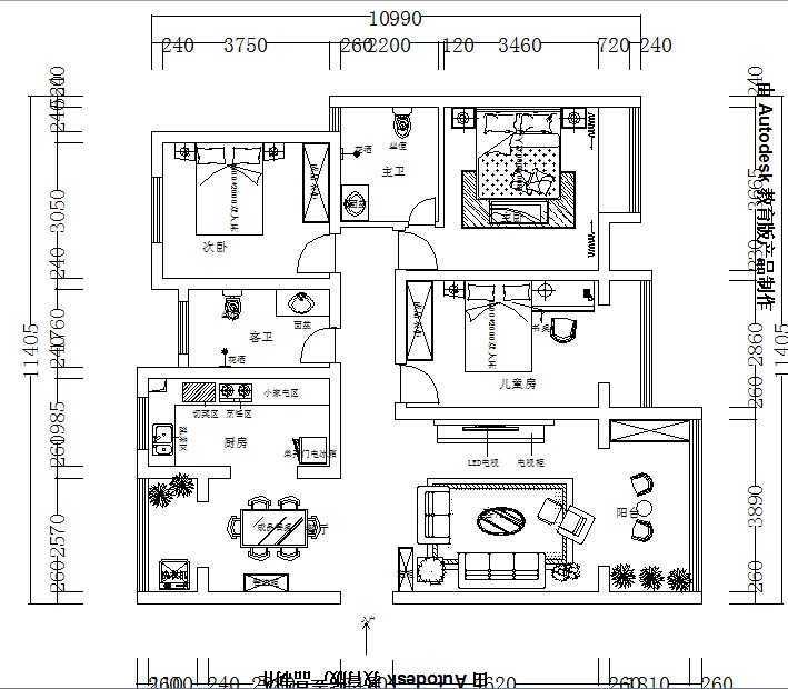 鑫苑现代城136平三居室法式风格设计方案