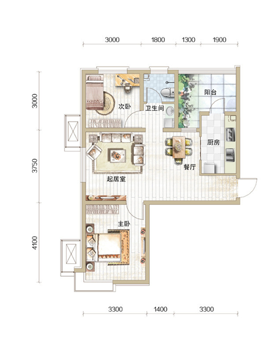 现代简约-二居室——88平米新房首选