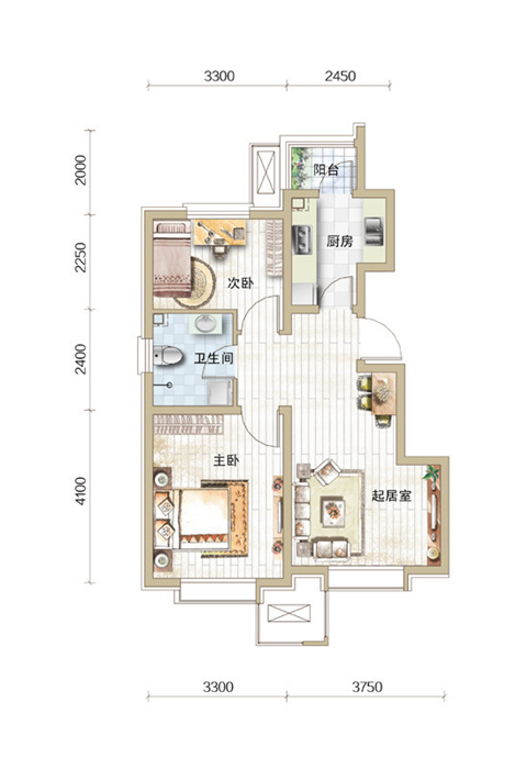 现代简约-二居室——75平米空间利用最大化