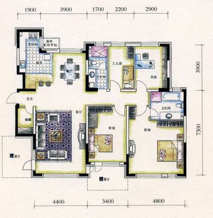 新湖明珠城-153平-美式风格-三居室