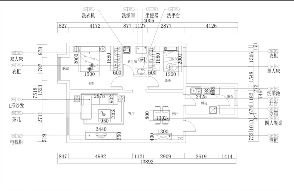 力天装饰-香邑国际-94.01㎡-现代简约