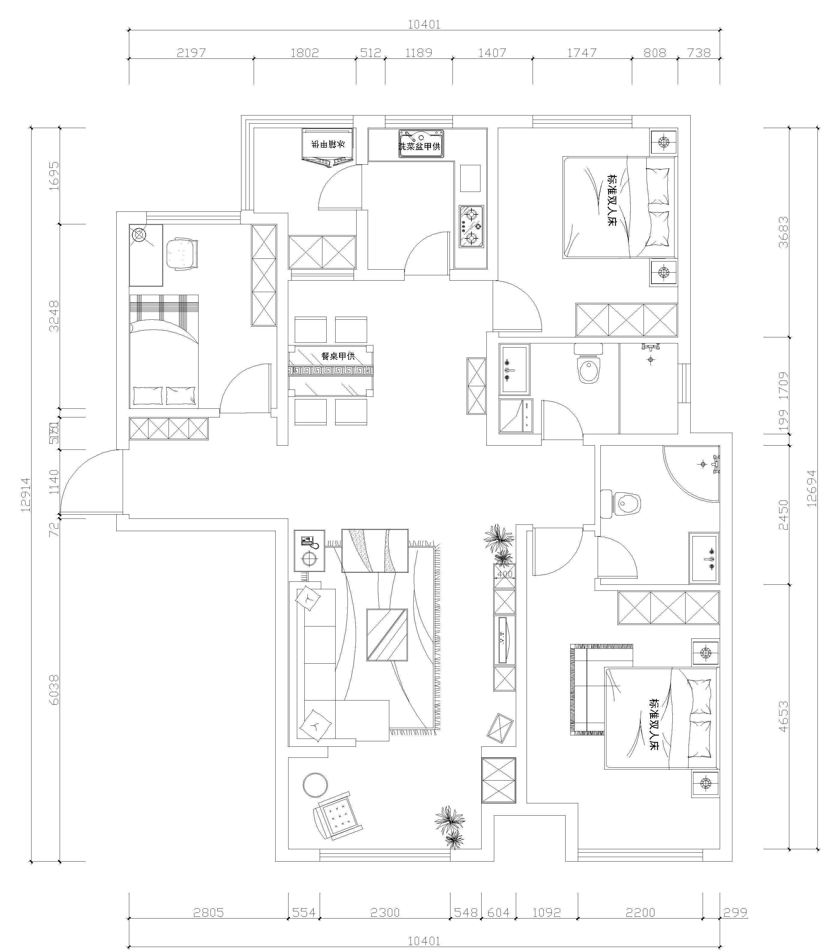 红珊湾C户型124平三居室欧式风格装修实景图