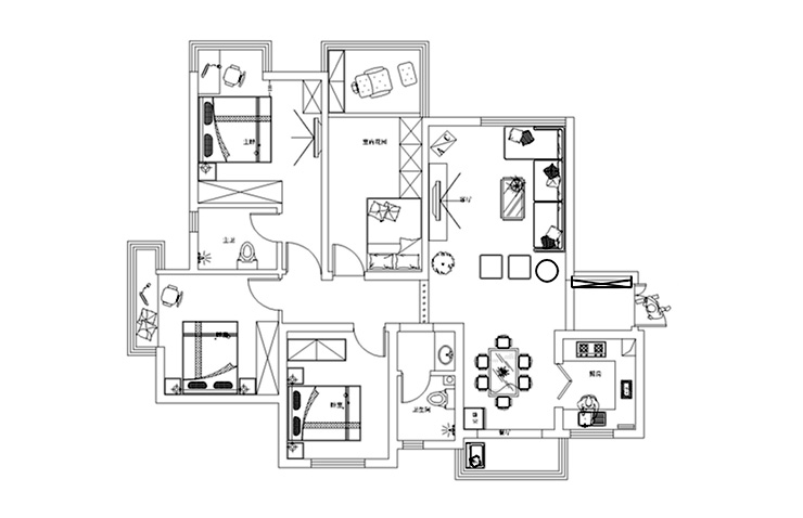 天骄华庭三室两厅新中式装修案例效果图