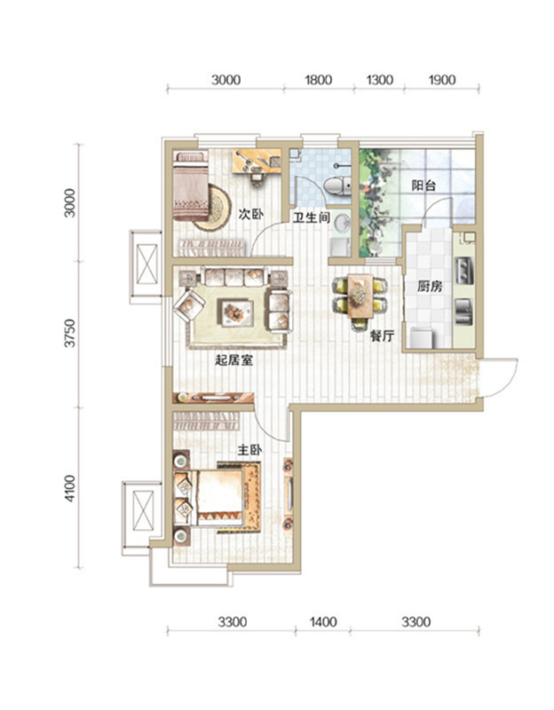 地中海风格-二居室——88平米永不过时的家