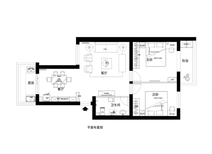 东关南里-二居室-90.00平米-户型图装修效果图