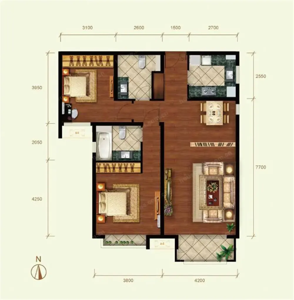 科艺隆-新汇华庭-简欧风格-两室两厅两卫