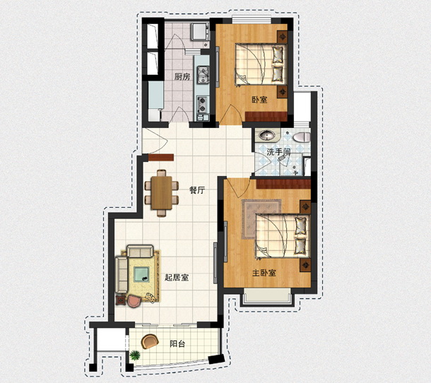 130平3室两厅一卫新中式风格
