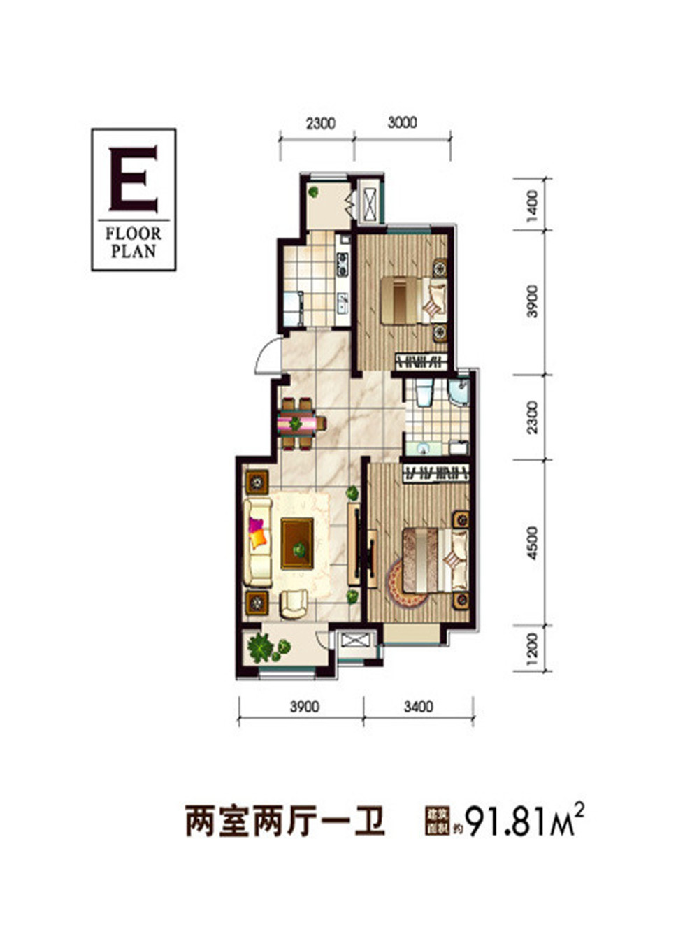 地中海风格--二居室——91平米蓝色浪漫