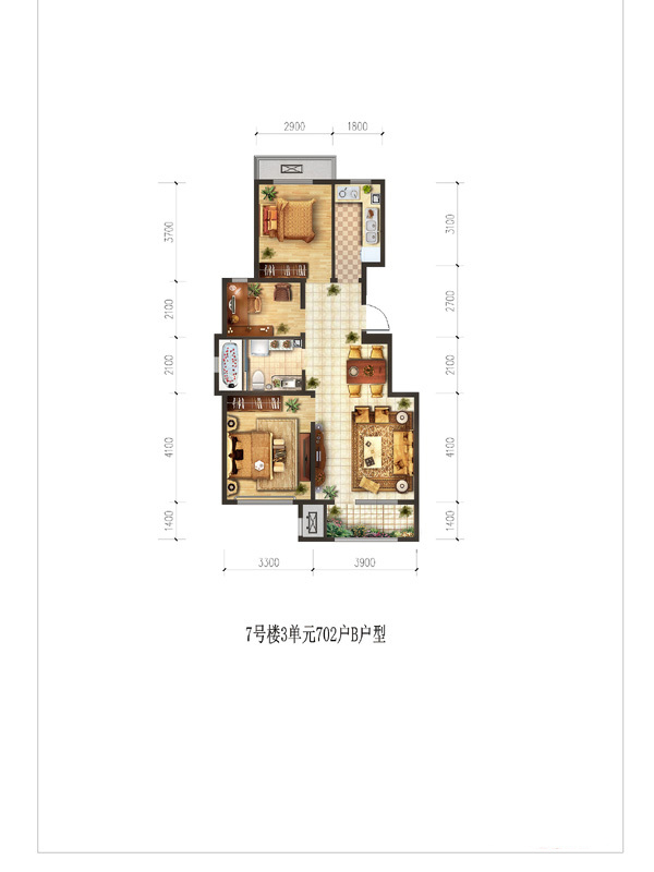 首开香溪郡-三居室-90.00平米-装修设计