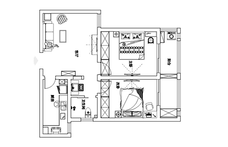青藤苑85平方两室两厅简约风格装修效果图