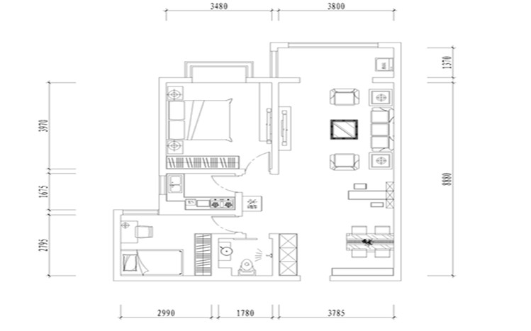现代简约-63平米两室小户型打造大空间