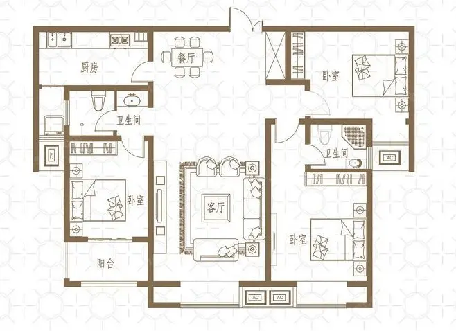 新芒果和郡129平方三室兩廳兩衛裝修案例-臥室裝修效果圖