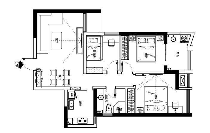 升龙城89平方三室两厅现代简约装修案例