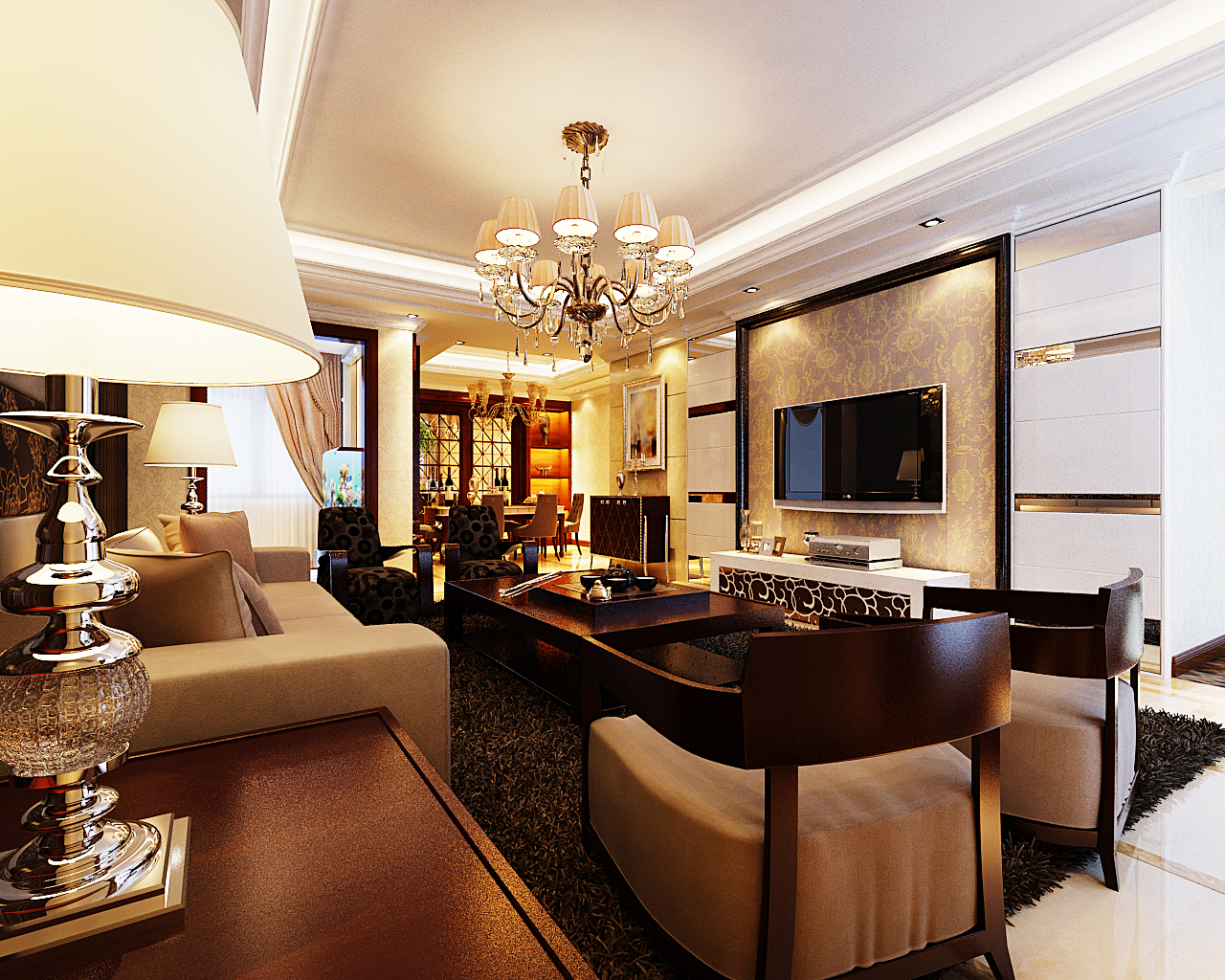 国龙绿城怡园三室两厅150平欧式简约风格装修