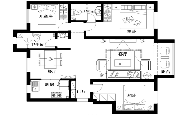 中式风格-131平米-三居两卫