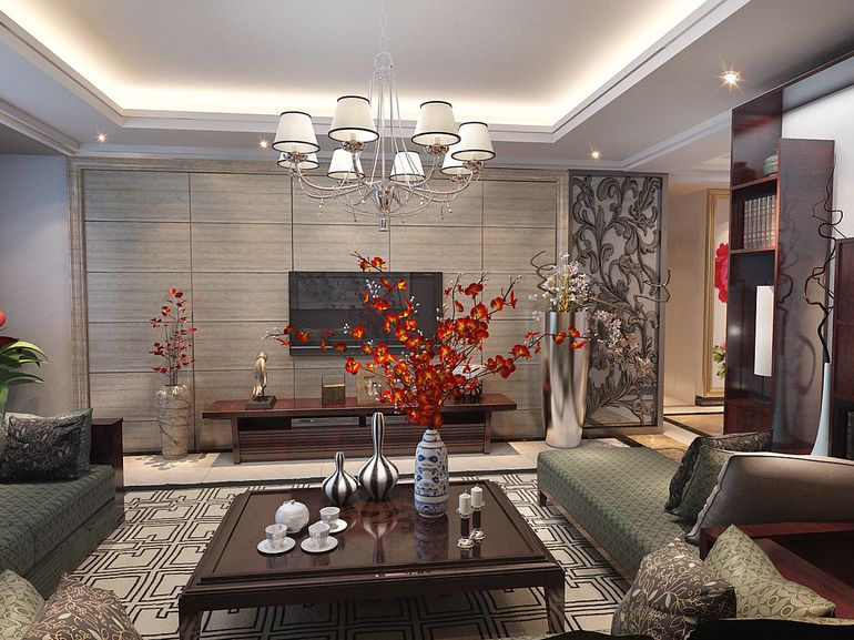盛润锦绣城三居室中式风格装修设计案例
