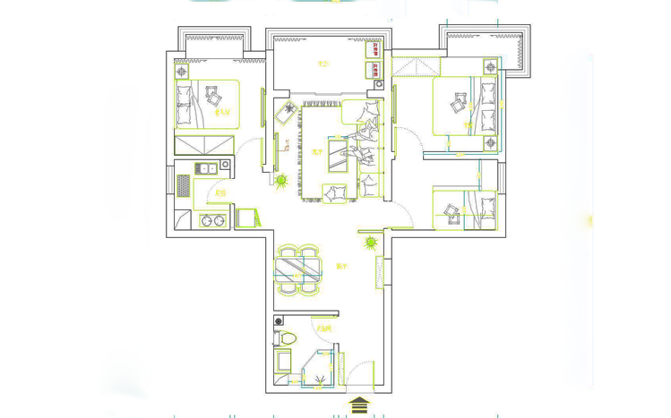 龙腾西城89平两居室简约风格装修效果图