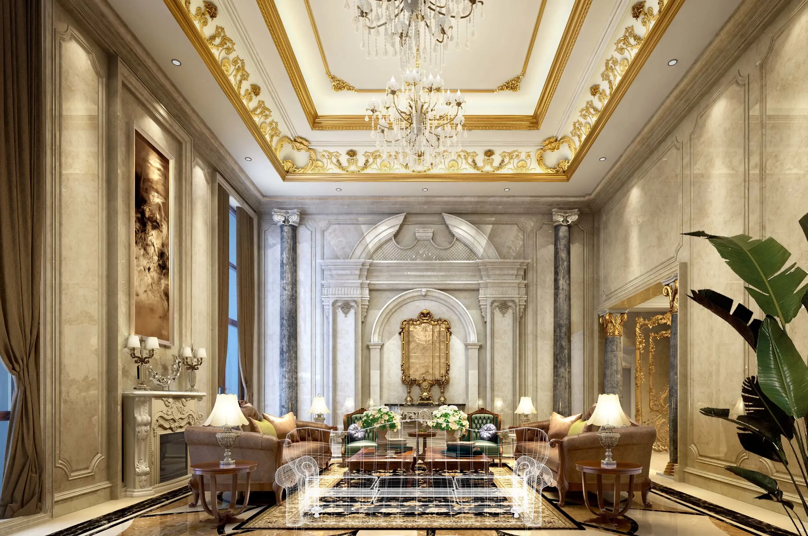 客餐厅设计为欧式宫廷风,尽显气派,奢华.