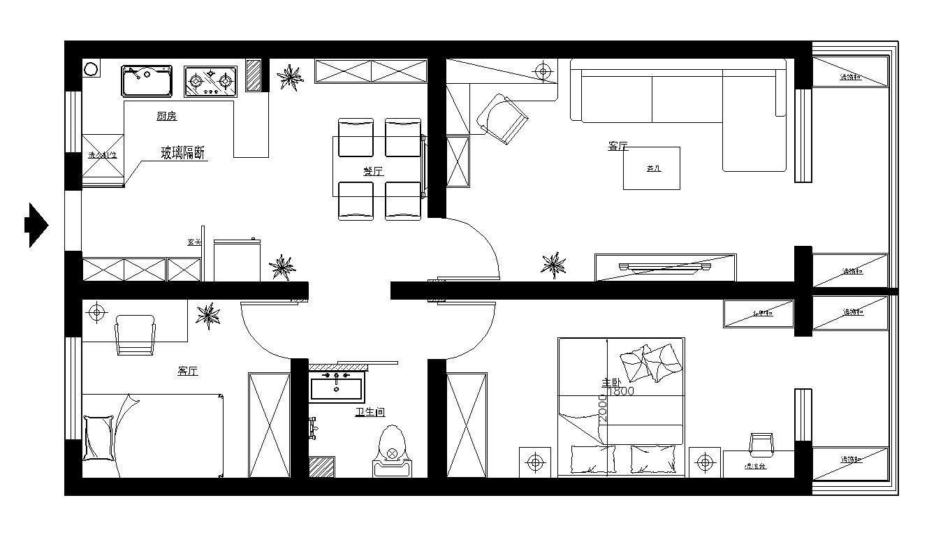大钱市胡同-二居室-64.00平米-装修设计
