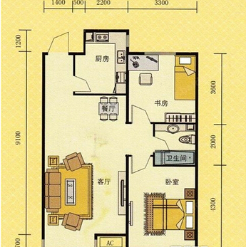 富海澜湾半岛-68平现代简约-二居室
