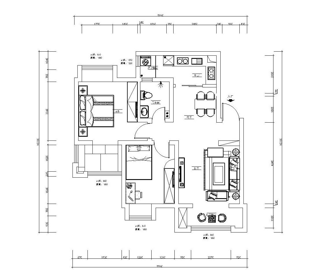 润城89平两居室清新美式风格设计方案