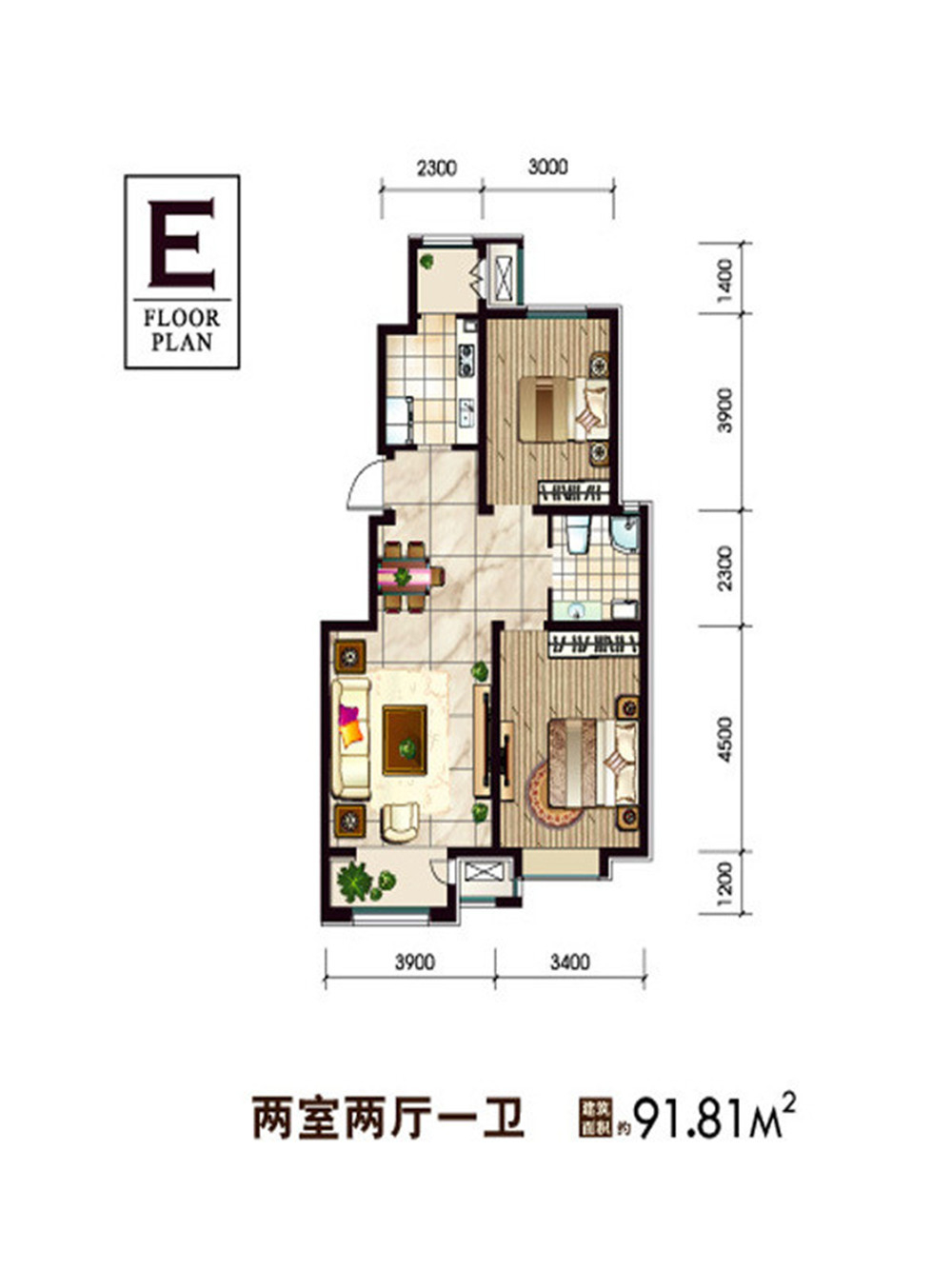 地中海风格--二居室——91平米夏日清凉海风