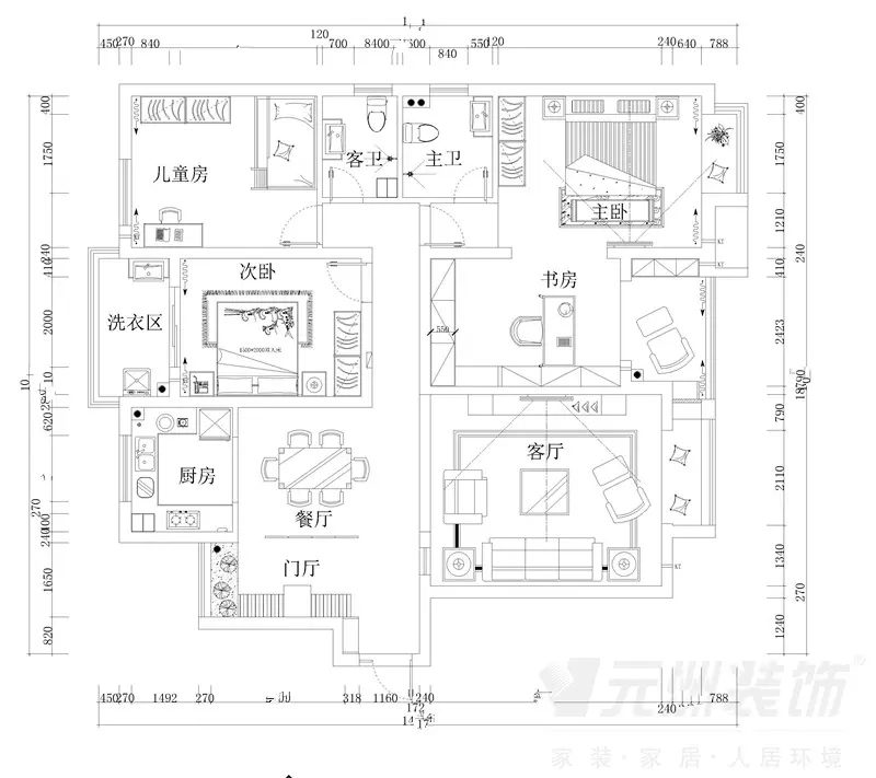 金鹏时代159平米四室两厅中式风格